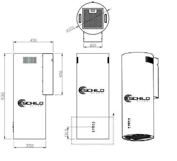 TUBA OKAP KUCHENNY SCHILD 359B ŚCIENNY 200W, 574m3/h CZARNY OKRĄGŁY PRZYŚCIENNY KOMINOWY LED CYLINDER