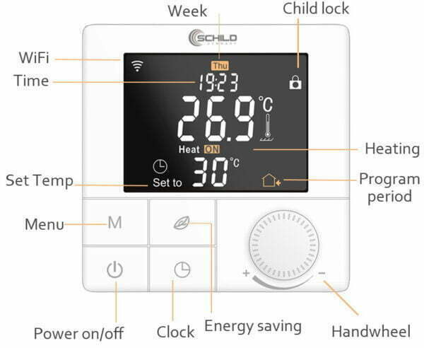 TUYA Schild EP-B8WiFi sterownik 230V, termostat, czujnik, regulator temparatury pokojowej +czujnik temperatury podłogi/ zewnętrzny w zestawie razem z przewodem - na wyjściu 230V