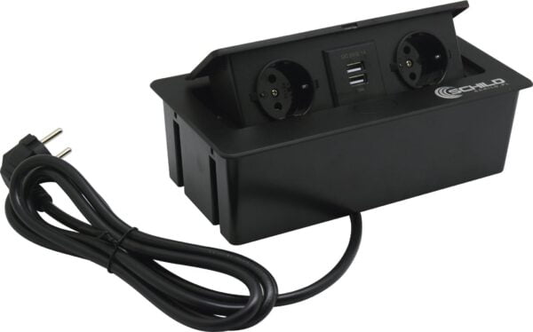 Schild 402black Gniazdo nablatowe chowane w blat elektryczne wpuszczane, listwa elektryczna, przedłużacz, podblatowe, otwierane 2x 230V 2xUSB szybkie- porządne- ze stopu cynku i aluminium