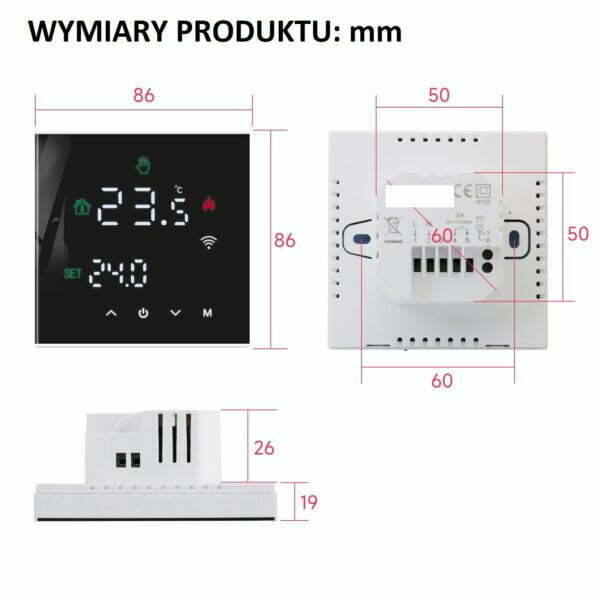 TUYA Schild EP-06B-WiFi sterownik 230V, termostat, czujnik, regulator temperatury pokojowej +czujnik temperatury podłogi/ zewnętrzny w zestawie razem z przewodem - na wyjściu 230V